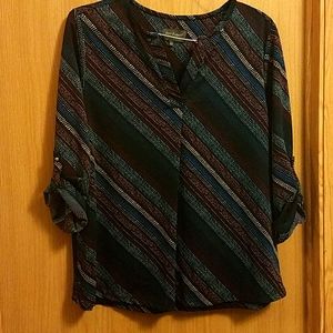 Blue Purple and White Striped Blouse